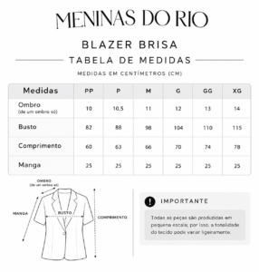 guia de medidas do blazer brisa
